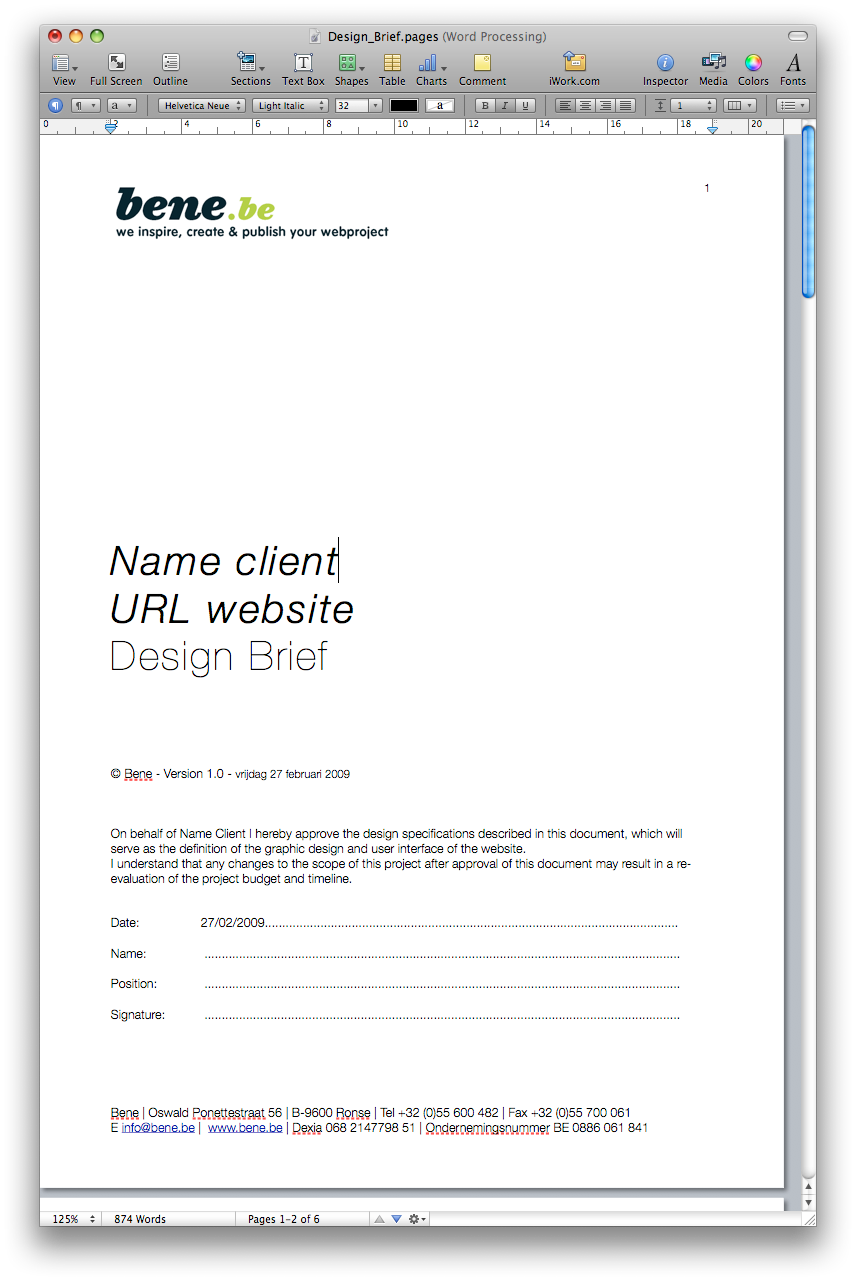 A webdesign brief document for every website